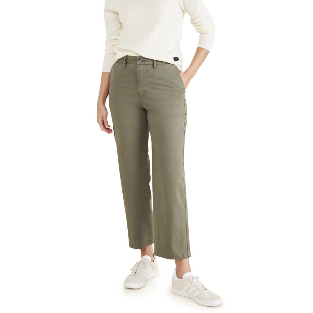 Dockers Women’s Straight Fit High Rise Weekend Chino Pants, Camo Green, 25