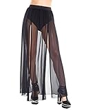 iHeartRaves Women's Stretchy Sheer Mesh and Lace Long Side Slit Maxi Skirts
