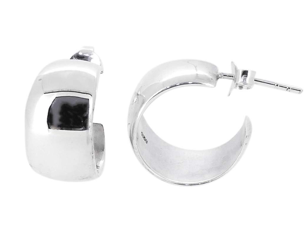 TreasureBay 11x15mm Sterling Silver Chunky Stud Hoop Earrings For Women and Girls