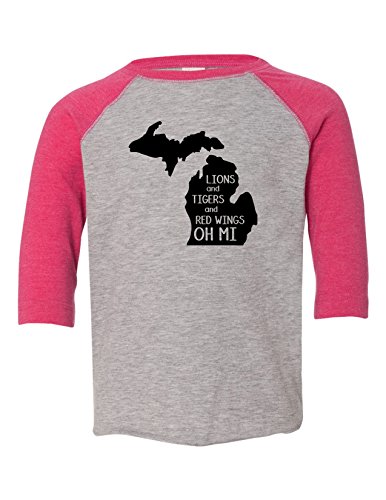 Lion and Tigers And Red Wings Oh Mi Funny Toddler Raglan Raglan Heather Pink 3T