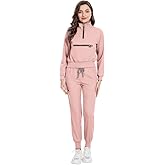niaahinn Scrub Set with Long Sleeve for Women Scrub Top & Jogger Scrub Pants Medical Working Uniforms with Pockets