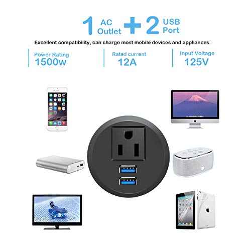 Desk Grommet Power 2 inch, Desk Hole Recessed USB Grommet Outlet