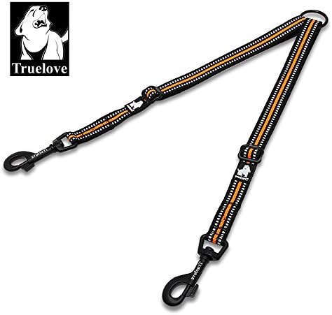 Truelove Coupler Leash, 2 dog leash connector, reflective twin leash, adjustable length, double pet leash (M, Sunkiss Orange)