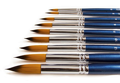 The Art Chest Round Artist Paint Brushes for Acrylic Watercolor Ink Gouache Tempera Oil Face Body Painting Prime Quality Professional Brush Set of 9 Long Wood Handle Golden Nylon No Shedding Pointed