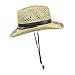 Classic Straw Flat Top Gambler Sun Hat w/ Black Vegan Leather and Chin Strap