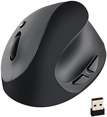 Autley Wireless Vertical Mouse 2.4G Optical Wireless Ergonomic Mouse with Adjustable DPI 1000 / 1200 / 1600, Rechargeable Li-Battery, Black
