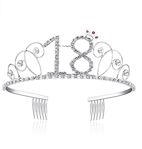 Veewon 18th Birthday Tiara Crown Crystal Princess Crowns Happy Birthday Hair Accessories