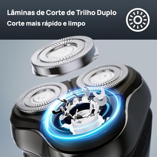 Aparelho de Barbear Elétrico Masculino Sem Fio, Barbeador Rotativo à Prova d’Água para Uso Seco e Molhado, Carregamento USB Rápido, Aparador Pop-up, Lâminas de Precisão, Preto