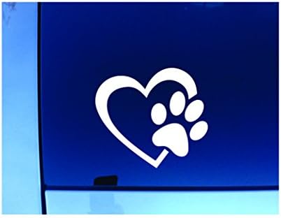 Heart with Dog Paw 4" WideWHITE Vinyl Decal Sticker Car Truck Window Laptop Notebook