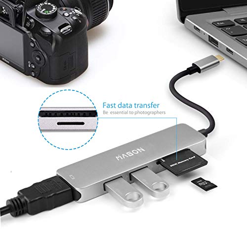 USB C Hub, 5 in 1 Multi Port Type C to HDMI Adapter, Type C Combo Hub(Thunderbolt 3) with HDMI, SD/Micro Card Reader, 2 USB 3.0 Ports for MacBook, iMac, and More USB C Devices.