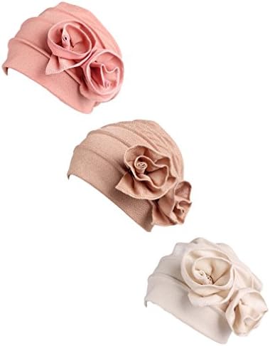 MTFS Women Ruffle Chemo Turban headband Beanie Cap Hat for Cancer Patient (3 Color Pack-a)