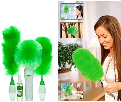 SOSA (LABEL) Creative Hand-Held Electronic Sward Go Dust Electric Feather Spin Home Cleaning Brush/Duster Set Green