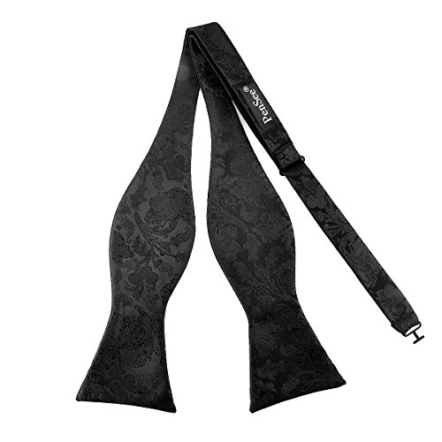 PenSee Mens Self Bow Tie Modern Floral Woven Silk Bow Ties-Various Colors (Black)