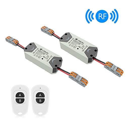 eMylo Smart Wireless Relay Switch DC 12V RF Relay Module One 1-Channel Remote Control Switch 5V-24V RF Switch Home Automation 433Mhz with Two Transmitters 2 packs