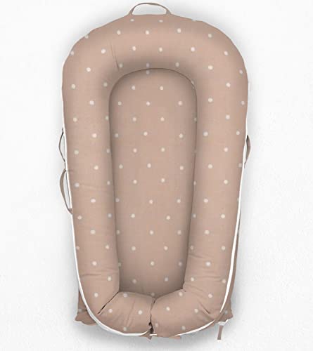 Newborn Lounger Cover for DockATot Deluxe | 100% Cotton Baby Lounger Extra Cover Hypoallergenic Infant Baby Nest Replacement Cover for DockATot Deluxe+ (Cover Only) Beige dots (Deluxe+)
