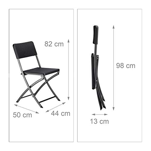 Relaxdays Klappstuhl BASTIAN, Gartenstuhl klappbar HBT 82 x 44 x 50 cm, Balkonstuhl, Rattan-Optik, schwarz (1er Pack) – Bild 5