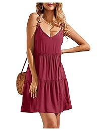 Youxiua - Mini vestido de mujer con correa de verano con cuello en V, casual, sin mangas, sin mangas