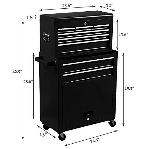 Big Tool Chest,Removable 2 in 1 Tool Box,8-Drawer Tool Storage,Detachable Tool Chest with 4 Universal Wheels (2 PCS Lockable),Keyed Locking System Toolbox Organizer,Black - Thumbnail 4