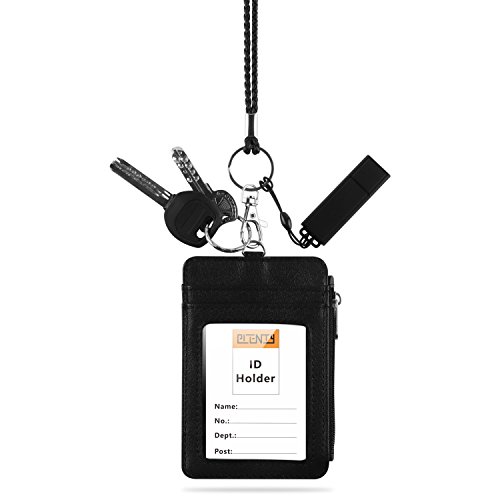 Office Lanyard, PLENTY 2PCS Handmade PU Leather Necklace Lanyard with Strong Clip and Keychain for Keys, ID Badge Holder, Camera, Cell Phone, iPod MP3 MP4, USB Flash Drive (Black+Brown) - Thumbnail 2