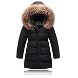 Seeduck Big Girls' Winter Parka Down Coat Puffer Jacket Padded Overcoat with Fur Hood