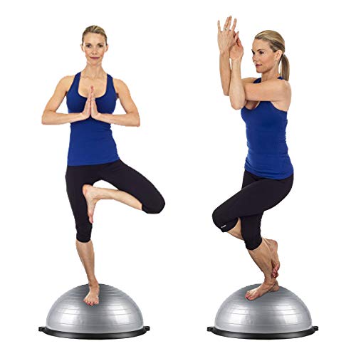 ZELUS Balance Ball Trainer Half Yoga Exercise Ball with Resistance Bands and Foot Pump for Yoga Fitness Home Gym Workout (Gray) - Thumbnail 7