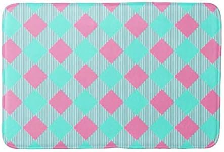 Yesstd Chic Pink and Blue Trendy Check Absorbent Super Cozy Bathroom Rug Doormat Welcome Mat Indoor/Outdoor Bath Floor Rug Decor Art Print with Non Slip Backing 24" L x 16" W Inches.