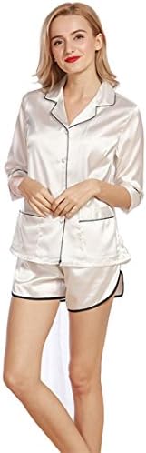 Daiwenwo Sleepwear Womem Soft Faux Silk Top and Short Pants Pajama Set Nightgowns TZ319 (M, White)