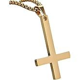 Satanic Jewelry Inverted Cross Pendant Necklace, Gold Tone, Box Chain