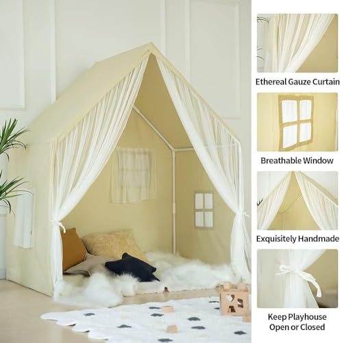 CENXI Kids Play Tent, Large Playhouse Tent Indoor, Castle Tent for Unisex Children, 52" L x 35" W x 60" H, Cottage Style
