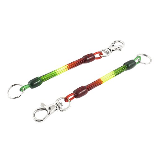 Plastic Spiral Coiled Strap Lanyard Keyring 6 Inch 2 Pcs Tricolor
