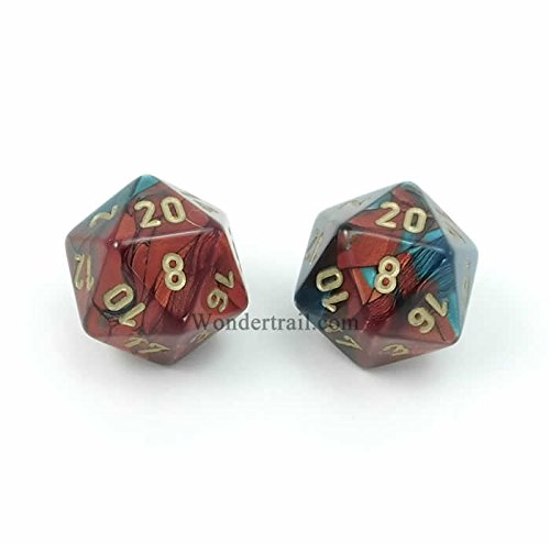WCXPG2062E2 Red and Teal With Gold Numbers D20 Aprox 16mm (5/8in) Pack of 2 Dice Chessex