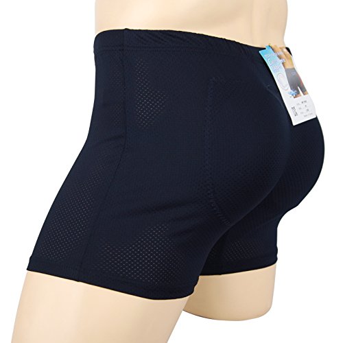 Men's Coolon Padded Butt Boxer Brief hip-up Underwear (L (30~32 inch), Navy)