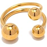 OIDIMS Round Ball Wrap Statement Ring for Women Men Stainless Steel Gold-Tone Plated Layered 3 Fashion Balls Open Finger Rings Comfort Fit Geometric Unique Style Party Jewelry Gift