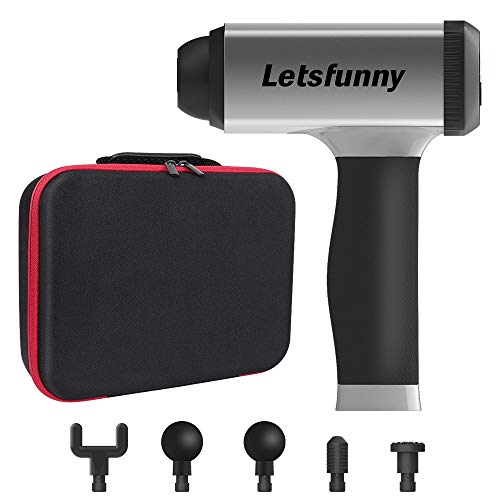 Massage Gun, Upgraded Handheld Vibration Deep Tissue Muscle Massager Device, Powerful Cordless Percussion Full Body Muscle Massager with 5 Adjustable Speed, 5 Attachments & Portable Bag