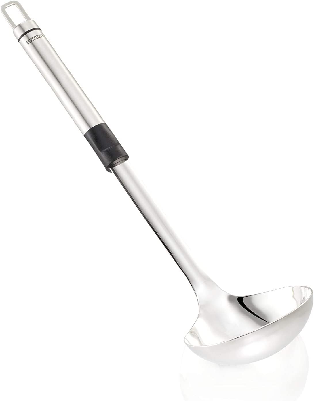 Leifheit Large Ladle Stainless Steel, Ideal for a Punch Bowl ladle or Soup Ladle in Silver/Black and Dishwasher Safe, Diameter 9 cm and Volume 100 ml — image 1
