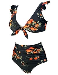 COCOSHIP traje de baño con volantes y cierre frontal para dama, estilo retro floral de cintura alta