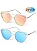 [2-Pack] Elimoons Sunglasses for Women Men Cat Eye Mirrored Flat Lenses Metal Frame Fashion Sunglasses UV 400, Non-Polarized