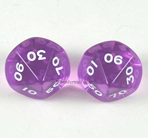WKP03845E4 Orchid Transparent Dice with White Numbers DT10 16mm (5/8in) Pack of 4 Dice Koplow Games