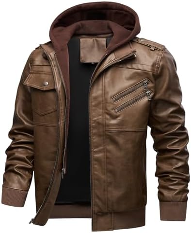 MAXDUD Men's Real Leather Jacket & Faux Leather Jacket With Hooded