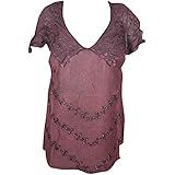 Mogul Interior Women's V-Neck Boho Top Ruffle Trim Embroidered Blouse S