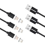 Smart&Cool Gen4 Nylon Braided 2 in 1 Two-mode Super Magnetic Charging and Data Sync Cable for i-Product and Android Mobile Devices (5ft-Black Triple Pack)