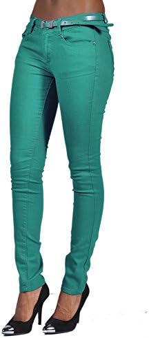 Stretch Denim Belted 5 Pocket Solid Colored Jade Jeans