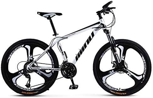 Unisex Suspension Mountain Bike 21/24/27/30 Speed High-Carbon Steel Frame 26 Inches 3-Spoke Wheels MTB Bike with Double Disc Brake,White,30Speed