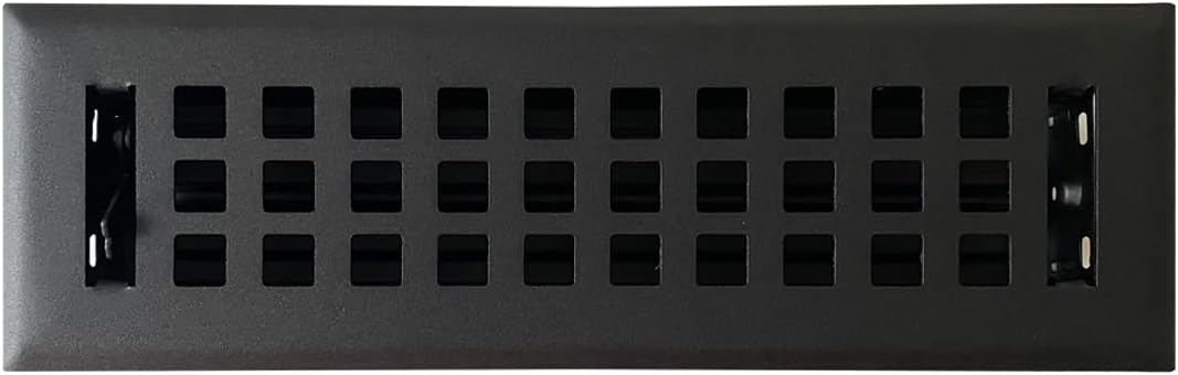 Registers, Grilles & Vents - Empire Register Co, Vent Cover - 2x10 inch, Square Design, Textured Black Finish, Heavy Duty Floor Vent Covers, Metal Damper Attached. Vent Covers for Home Floor only.