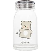 JHTPSLR Kawaii Clear Water Bottle Cute Aesthetic Brown Bear Water Bottle with Strap Heat Resistant Borosilicate Glass Water Bottles for Women Teen Girls School Sports Travel (Sports Bear)