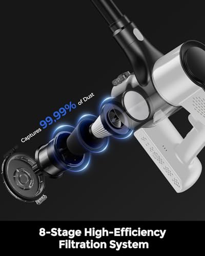 Cordless Vacuum Cleaner, 500W 45KPA 50Mins Vacuum Cleaners for Home with LED Light, Self-Standing, Anti-Tangle Brush & 1.6L Dust Cup, Lightweight Stick Vac for Pet Hair, Carpets, Hard Floors