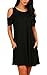 PCEAIIH Women's Short Sleeve Cold Shoulder Tunic Top Swing T-Shirt Loose Dress with Pockets (Medium, Black, m)