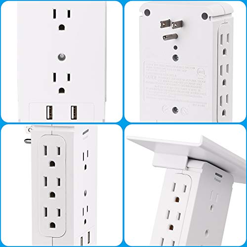 Socket Shelf-10 Port Surge Protector Wall Power Socket, 8 Power Socket Expanders, 2 USB Charging Ports and Removable Built-in Socket UL Certification(8AC&2DC, white) - Thumbnail 2