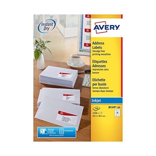 Avery J8160-100 Etiketten fuer Tintenstrahldrucker Packung mit 100 Blatt weiss