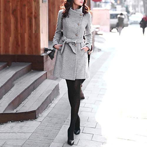 ZEFOTIM Womens Winter Lapel Wool Coat Trench Jacket Long Sleeve Overcoat Outwear(Large,Grey) - Thumbnail 4